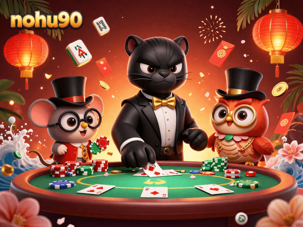 Engage with thrilling poker action and charm at nohu90 with a stylish panther dealer and friendly characters.