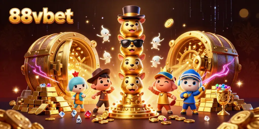 Experience thrilling 88vbet gaming excitement with a dazzling casino illustration showcasing vibrant treasures.