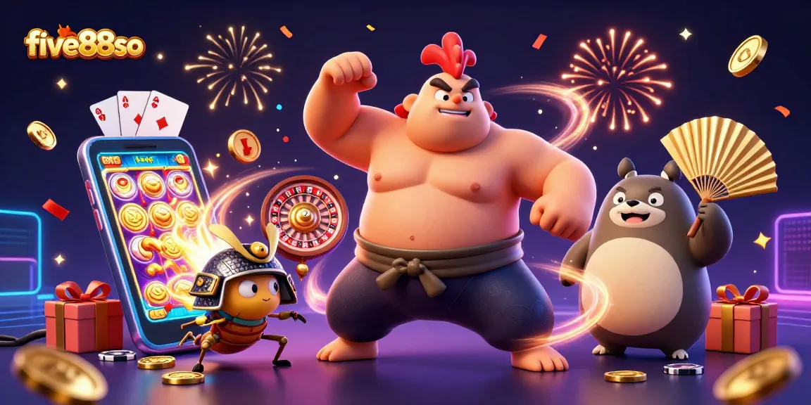 Experience thrilling gaming with five88so in an exciting casino-themed illustration