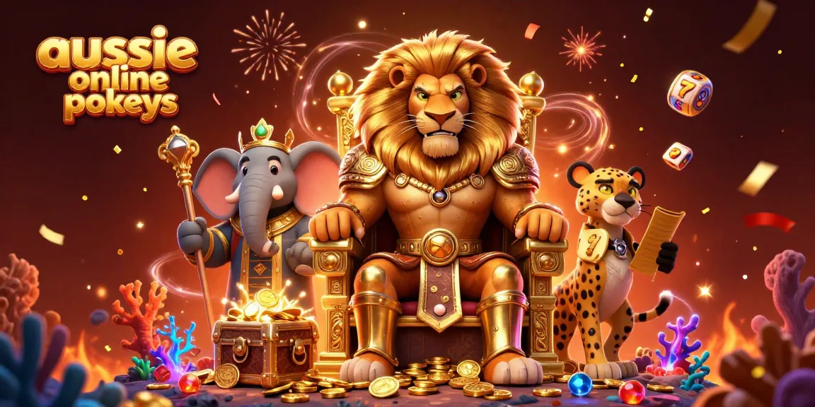 Experience the thrill of aussie online pokies with our dynamic casino illustration featuring iconic characters.