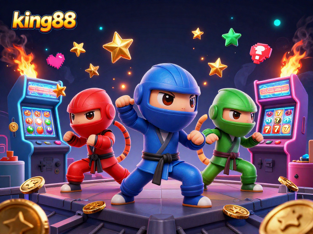 Experience the excitement of king88 with ninja chameleons amidst colorful casino elements.