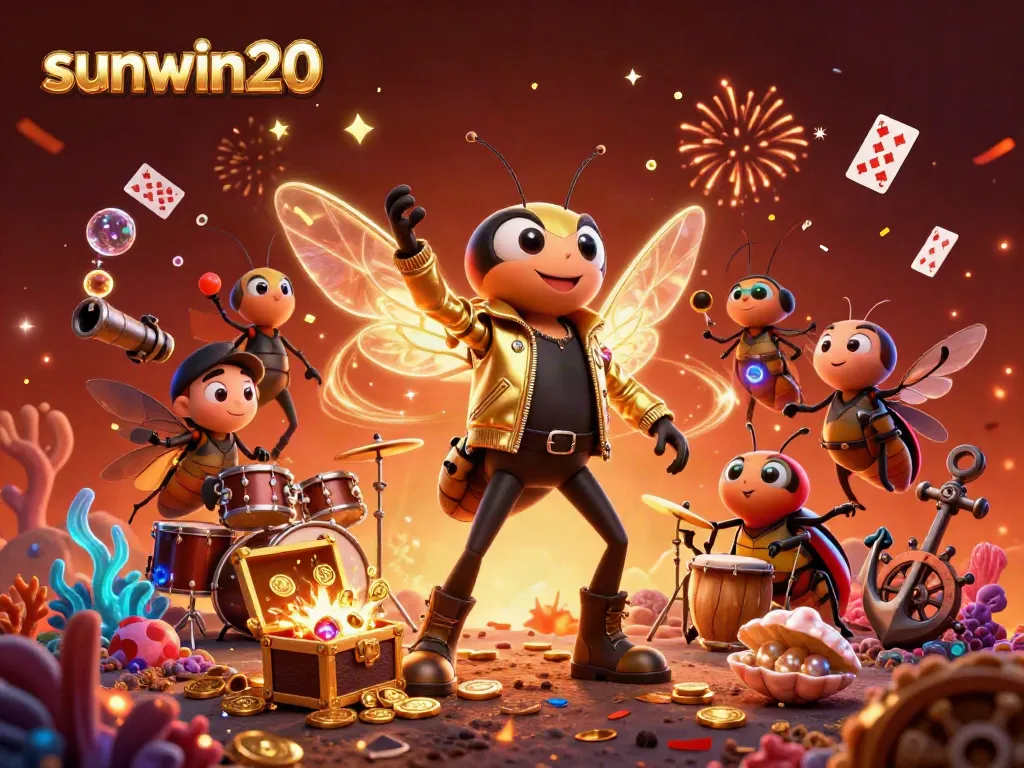 Experience the thrill of sunwin20 with a vibrant 3D casino scene featuring lively characters and dynamic gaming elements.