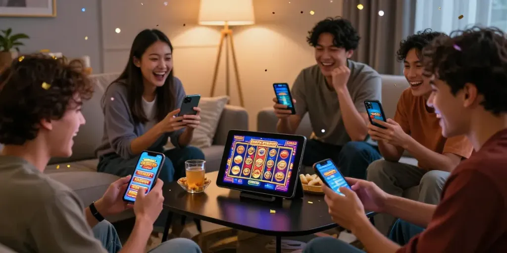 Pengalaman menyenangkan bermain slot gacor dengan teman di ruang tamu yang nyaman.